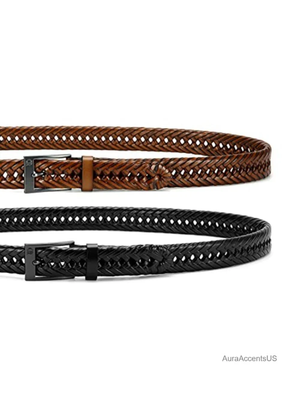 Genuine Leather Woven Braided Belt Men's 1 1/8